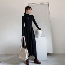 블랙니트원피스 겨울 가을 타입 여성의류 허리보정 슬림핏 반폴라 긴팔니트원피스 3640099325