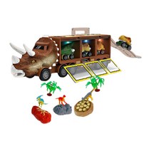 THE WAROOM SHOP 대형 디노 트럭 보관 플라스틱 트럭 큰 트랙터 공룡 운송 차량 장난감 분위기 휴대용 컨테이너 어린이 최고의, 34x10x10.5cm., 갈색