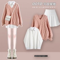 셔츠 브이넥니트 테니스치마 코디세트 데일리 꾸안꾸 러블리 하이틴 룩