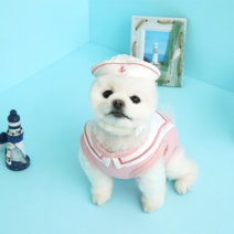 강아지 마린룩 쿨나시 세트 (핑크) 여름 민소매 쿨티, L