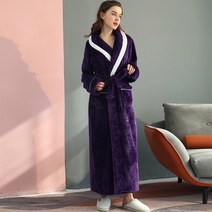 에버하우스 여성용 고급벨벳 포인트 롱 샤워가운, XL, 퍼플