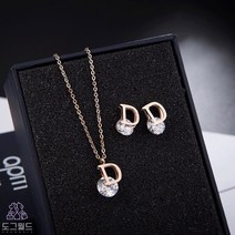 영블리 YJE031 큐빅 스톤 귀걸이 18K 도금 써지컬스틸 목걸이 귀걸이 세트 로즈골드