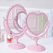 엔틱 양면 하트거울 원형거울 빈티지 탁상거울 화장거울 회전거울, 하트핑크