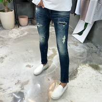 용된다 남자 워싱 디스트로이드 슬림핏 청바지