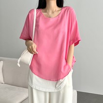 [호재] 뒷트임 스위티 블라우스 / 반팔 루즈핏 나그랑 데일리 레이어드 아사 티 블라우스
