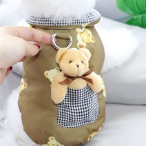 사계절 강아지하네스옷인형 곰돌이 인형 하네스 조끼 강아지옷 애견의류 겨울 잠바 조끼 재킷, 브라운_S 1.5~2kg