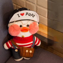 PKTOYS DIY 행운 만화 귀여운샐리 말하는 빵빵덕오리 인형 옷 애착인형 크리스마스 명절 선물, 카우보이 모자 빨간색과 흰색 줄무늬 카우보이 벨트 바지, 핑크 오리 