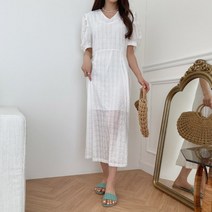 [리엘라] 아모이 브이넥 퍼프 플레어 롱 원피스