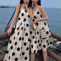 여자 스퀘어넥 끈나시 빅 도트 땡땡이 기장별 원피스