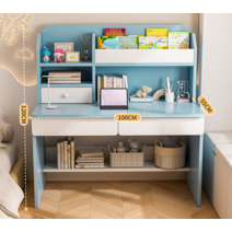 책상 초등학생 가정용 필기대와 의자 세트 컴퓨터 침실 어린이 책장 하나하나 학습 테이블, 더블 블루 100x55x120cm