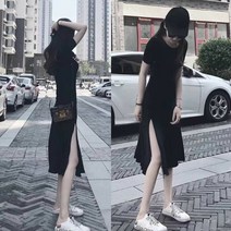 [KT알파쇼핑]검정색 여자 캐주얼 반팔 여름 원피스 휴가 여름옷