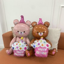 곰돌이 풍선 두돌 세돌 생일상 100일 200일 셀프촬영, 핑크