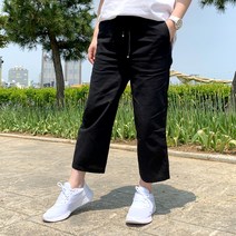 노마진컴퍼니 빅사이즈 여자 린넨 스판 밴딩 와이드 8부 바지 팬츠