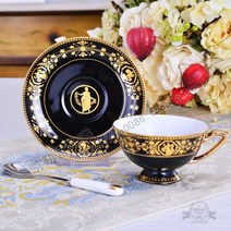 유럽 로마 접시 영국 홍차 플레이트 티 찻잔 로얄코펜하겐 럭셔리 골드 컵 잔 커피 선물 세트, C 흑유 해피 아워, 단일사이즈