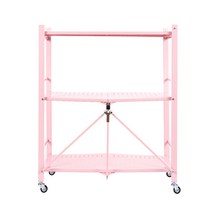 NEW 루마루 마리포사 다용도 원터치 3단 철제 폴딩 수납선반, 핑크