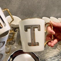 위플립 골드 알파벳 친구 선물 머그, T, 1개