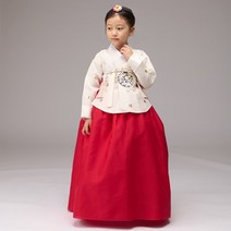 여아한복 꽃금박사슴보아이당의홍색 (백일-13호)[색동복주머니 증정]