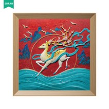 수란 3D 부조 DIY 명화 세트, 34x34cm+선물함+안료+화필x3, 꽃사슴