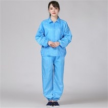 Ogfaour 여름작업복상의 제전분체복 화이트지퍼 쇼트 워크 가을 방진복 무진복 제전복 정전기 방지, 블루 세트_S, 1개