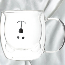 삭개오 아빠 GOM 베어 이중 유리컵 GLASS CUP 홍차 꽃차 카페 커피 투명컵 캐릭터 손잡이