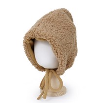 배색 뽀글이 양털 후드 보넷 끈 벙거지 모자 (3color)