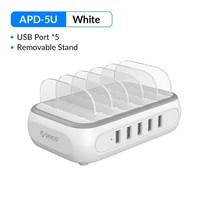 가성비ORICO 5포트 USB 충전 스테이션 13 프로 호환 샤오미 휴대폰 탈착식 최대 40W, 02 White_02Plug