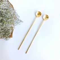 [골드 롱스푼]무광 실버 금색 커피 티 머들러/금장 스테인레스 긴스푼 엔틱 예쁜 홈카페, 골드