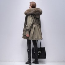 여성 하프 리얼 통가죽 라쿤 토끼털 카라 후드 코트 모피 파카 탈부착 야상 자켓