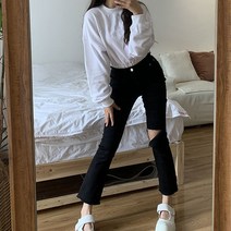 청바지 여성 스키니 홀 블랙 하이 웨이스트 슬림 배기성 발목 길이 지퍼 플라이 BF 스트리트웨어 올 매치 캐주얼 미적 탄력성 있는