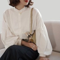 Lizziery 여성 루스 핏면 화이트 라운드 칼라 블라우스