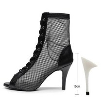 댄스화 라틴댄스구두 라틴댄스화 여성용 베이지 라틴 댄스 부츠 레이스 업 연습 힐 부드러운 바닥 볼룸 슈즈 쿠바, 없음, black-8.5cm+5