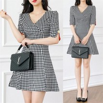더클로 여성 브이넥 제비패턴 트임 A라인 플레어 미니원피스 OPS2463