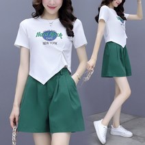 와이드 인싸템 키 작은 사람 빅진 반바지set 여성 여름 2022 반팔 상의 바지투피스 4731195864