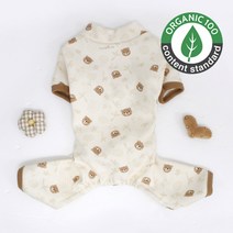 둥이스토리 오가닉올인원베어 강아지옷 애견의류 오가닉면 친환경 곰돌이 캐릭터 패턴 귀여운, 브라운