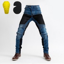 에쉬울프 오토바이 라이더 여름 메쉬 바이크진 슬림핏 바지 라이딩진 청바지 팬츠, 블루 팬츠 (일반 보호대)