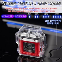 Type-C 충전식라이터 야외방수 고급 플라즈마 라이터 방풍 쌍전호/투명 탐색/야외 방수/LED 전력량 표시/과량 충전 방지, 레드*2개