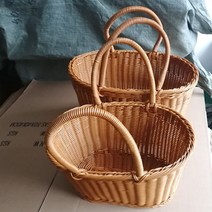 라탄바구니 한강공원 캠핑음식추천 휴대용의자 캠핑밀키트 캠핑꼬치구이 과실주 캠핑고기, 14.타원 빅사이즈 양손바구니 43x26x24