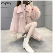 vsyoy 모조 여우 모피 패딩 면화 재킷 여성의 새로운 겨울 짧은 슬림 모피 조수