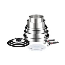 [해외] 테팔 인제니오 프레퍼런스 ON 냄비&팬 세트 13개입 적층 가능 탈착식 손잡이 공간 절약 끈적임 없음 인덕션 스테인리스 스틸 L9749432, 13pc Set_Stainless Steel