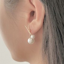 코지23 / 여자 여성스러운 남심저격 크로스 더블 진주 귀걸이