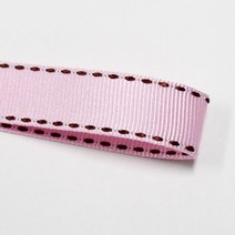 선물포장리본 꽃포장리본 골지 스티치 리본 (폭 5mm 길이90m)(폭 10mm/15mm 길이 45m), 14(연분홍+브라운스티치)