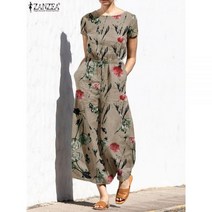 여성 반팔 와이드 점프수트 여름 보헤미안 플라워 루즈핏 홀리데이