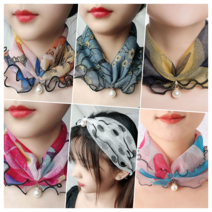 여름스카프 목스카프 미니 레이스 쉬폰 포인트 심플 스카프 간절기 원형