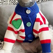 강아지명품옷 하트 니트 가디건 스웨터 겨울 중소형 애견옷, 블루