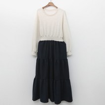 퍼니걸스 5705 배색 라운드 기모 캉캉 롱원피스 여성의류