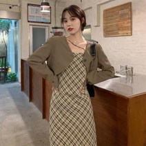 파티드레스 젊은 홍콩 스타일 투피스 정장 한국 전신 드레스 대형 여성 의류 봄