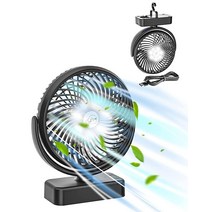 Neofeel 책상 선풍기 23시간 17.8cm(7인치) 휴대용 배터리 충전식 선풍기 LED 조명 3가지 속도 360도 회전 및 걸이용 후크 캠핑 팬 사무실 캠핑 여행