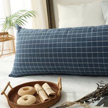순면 100% 원형 사각 바디필로우 (커버 솜포함), 09.체크 사각, 커버만, 네이비