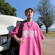 구제워싱티 2023 여름옷 순면 코튼 라운드넥 클래식 와이드 루즈핏 홍콩 토박이 반팔 왁스 염색 4993828530