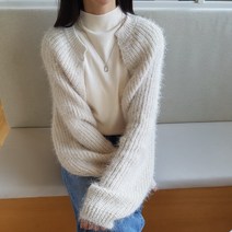 상상그이상 여성용 뽀송 솔잎사 멋스러운 볼레로 크롭가디건 도톰한 긴팔니트 보풀없는 여리여리 기본 무지 벌룬핏 따뜻한 니트가디건